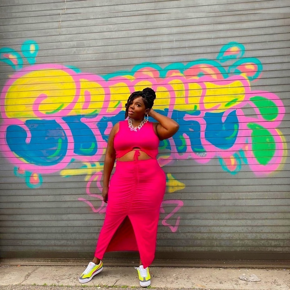 2 Piece Stretch Knit Midi Skirt Set Plus Size Pink
